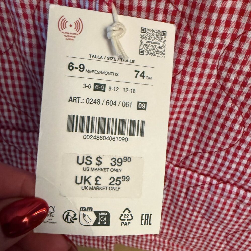NWT ZARA BABY GIRL GINGHAM PRINT QUILTED JACKET - Picture 7 of 8